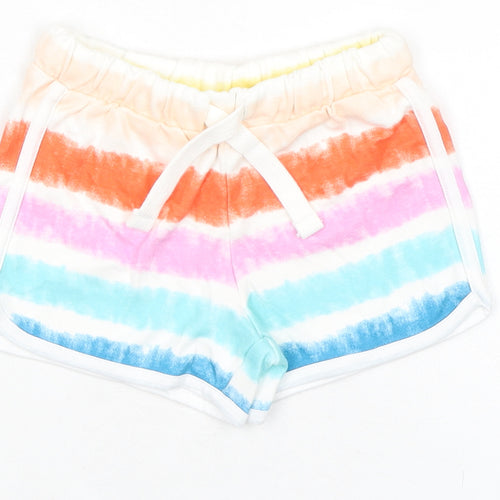 Marks and Spencer Girls Multicoloured Striped 100% Cotton Sweat Shorts Size 3-4 Years Regular Drawstring - Tie Dye, Waist 18in Inside Leg 2in