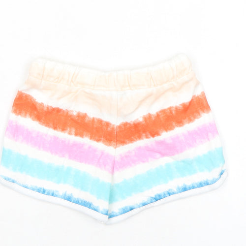 Marks and Spencer Girls Multicoloured Striped 100% Cotton Sweat Shorts Size 3-4 Years Regular Drawstring - Tie Dye, Waist 18in Inside Leg 2in