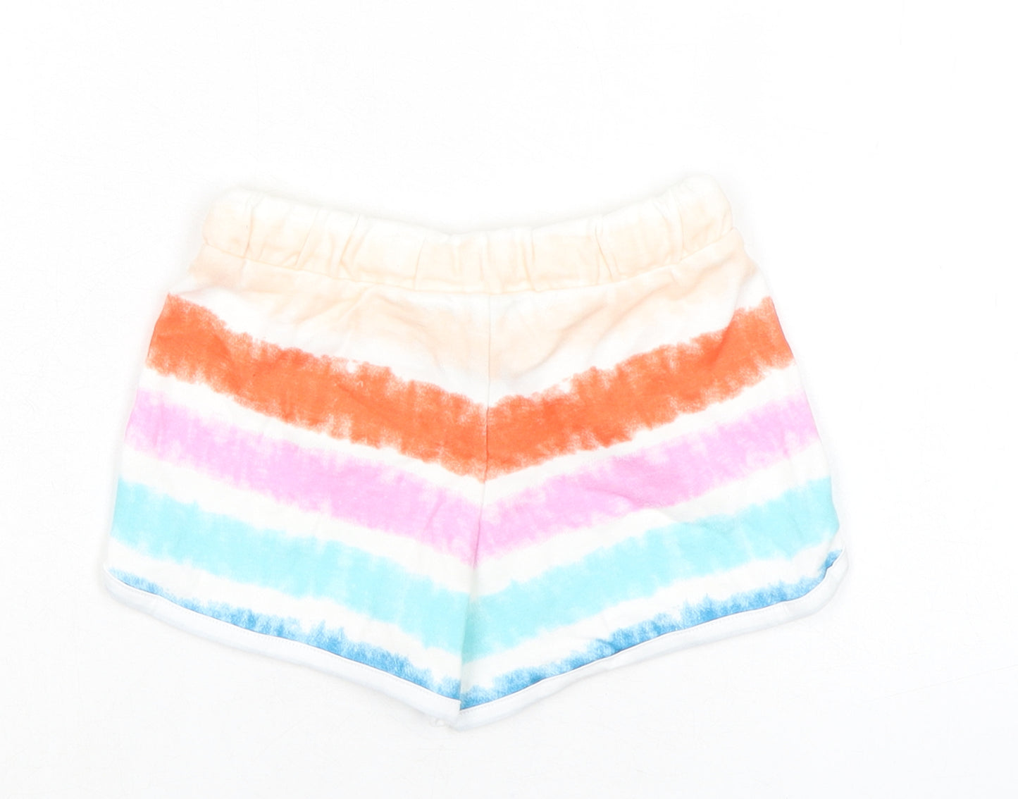 Marks and Spencer Girls Multicoloured Striped 100% Cotton Sweat Shorts Size 3-4 Years Regular Drawstring - Tie Dye, Waist 18in Inside Leg 2in