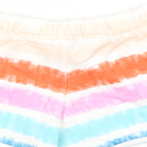 Marks and Spencer Girls Multicoloured Striped 100% Cotton Sweat Shorts Size 3-4 Years Regular Drawstring - Tie Dye, Waist 18in Inside Leg 2in