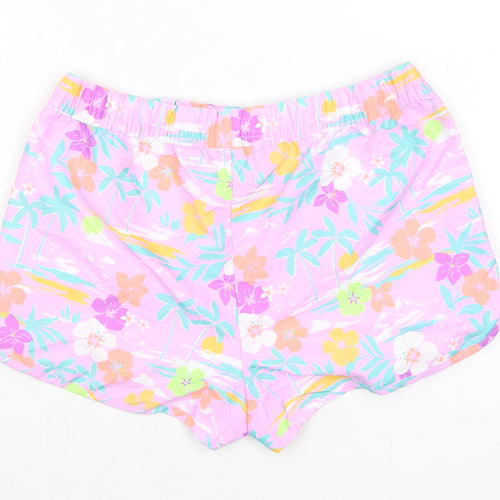 Marks and Spencer Girls Purple Floral 100% Polyester Bermuda Shorts Size 12-13 Years Regular Drawstring - Inside Leg 2in