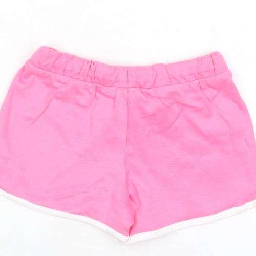 Marks and Spencer Girls Pink 100% Cotton Sweat Shorts Size 5-6 Years Regular Drawstring - Flower, Waist 20in Inside Leg 2in