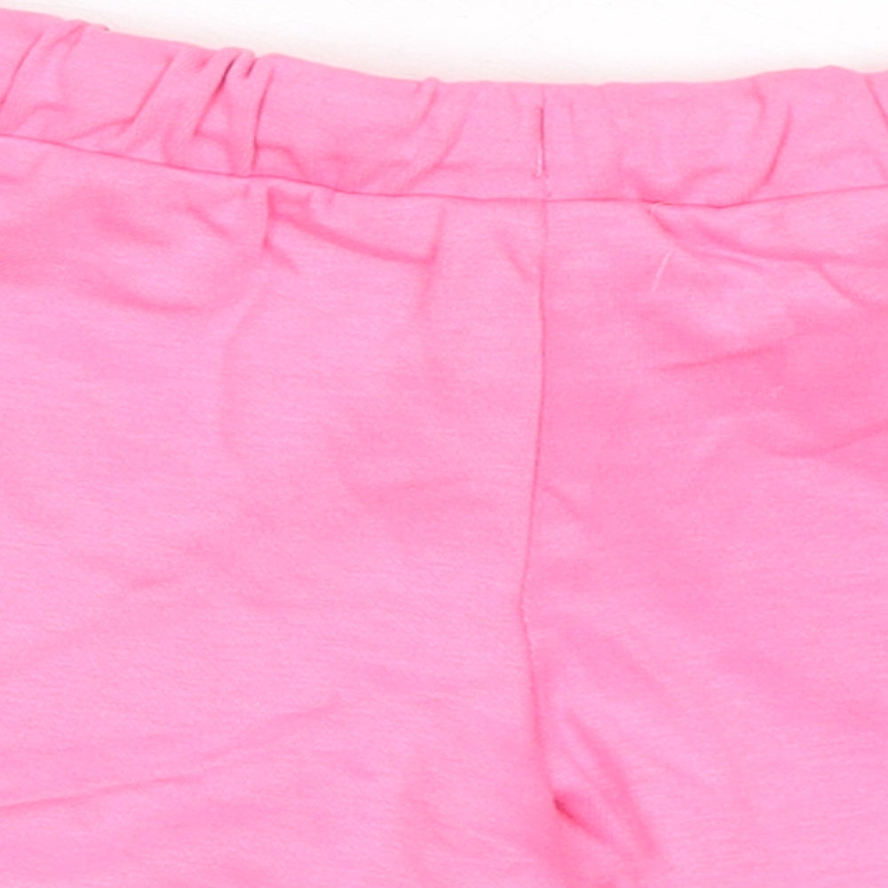 Marks and Spencer Girls Pink 100% Cotton Sweat Shorts Size 5-6 Years Regular Drawstring - Flower, Waist 20in Inside Leg 2in