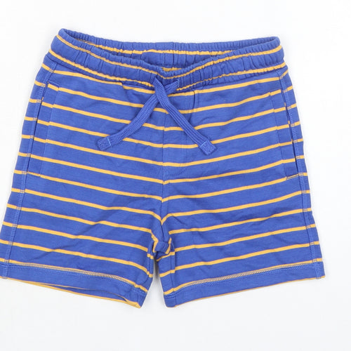 Marks and Spencer Boys Blue Striped Cotton Sweat Shorts Size 5-6 Years Regular Drawstring - Waist 22in Inside Leg 4in