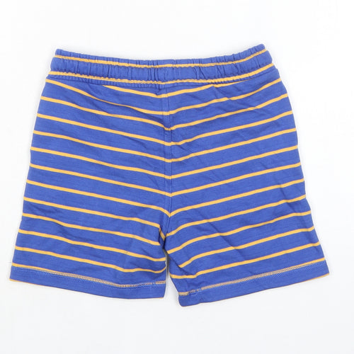 Marks and Spencer Boys Blue Striped Cotton Sweat Shorts Size 5-6 Years Regular Drawstring - Waist 22in Inside Leg 4in