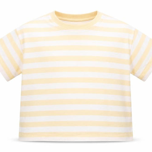 Marks and Spencer Girls Orange Striped Cotton Basic T-Shirt Size 7-8 Years Round Neck Pullover