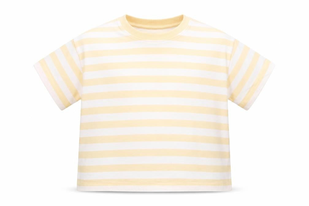 Marks and Spencer Girls Orange Striped Cotton Basic T-Shirt Size 7-8 Years Round Neck Pullover