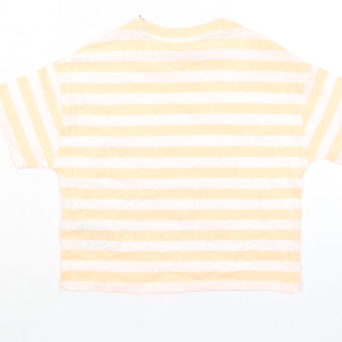 Marks and Spencer Girls Orange Striped Cotton Basic T-Shirt Size 7-8 Years Round Neck Pullover