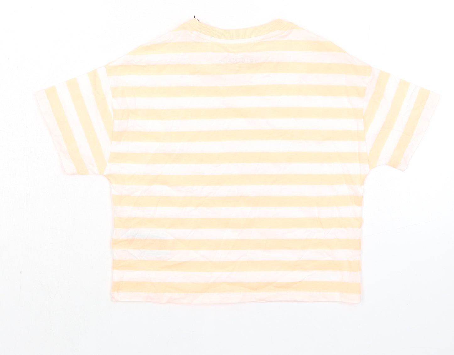 Marks and Spencer Girls Orange Striped Cotton Basic T-Shirt Size 7-8 Years Round Neck Pullover