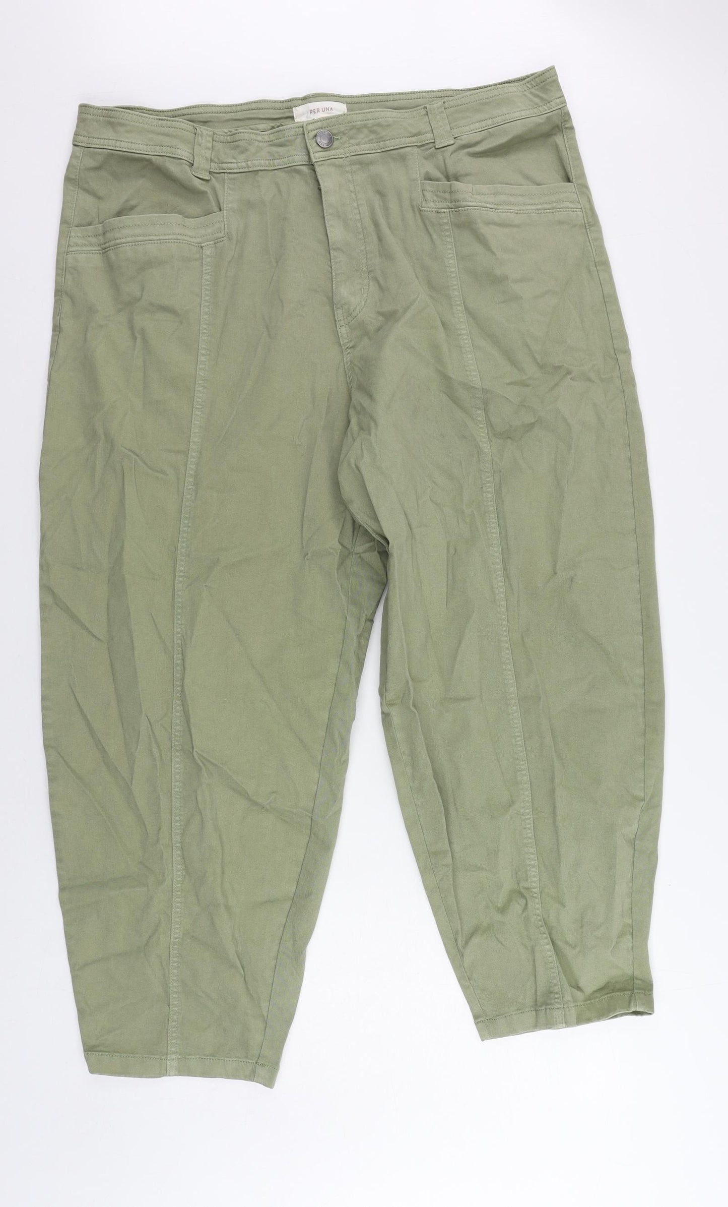 Per Una Womens Green Cotton Tapered Jeans Size 20 L27 in Regular Zip