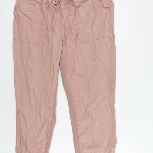 Marks and Spencer Womens Pink Lyocell Jogger Trousers Size 14 L25 in Regular Drawstring
