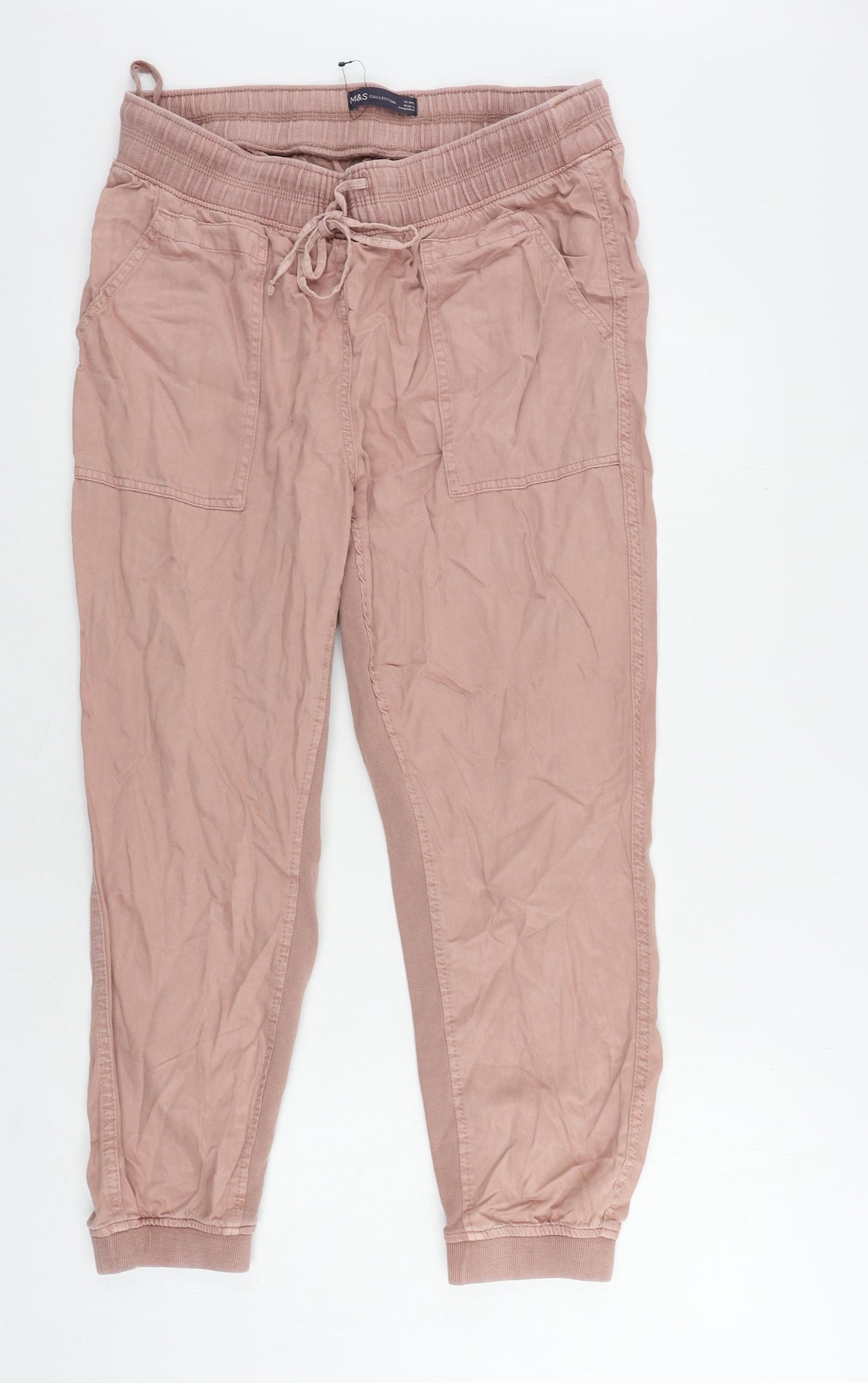 Marks and Spencer Womens Pink Lyocell Jogger Trousers Size 14 L25 in Regular Drawstring
