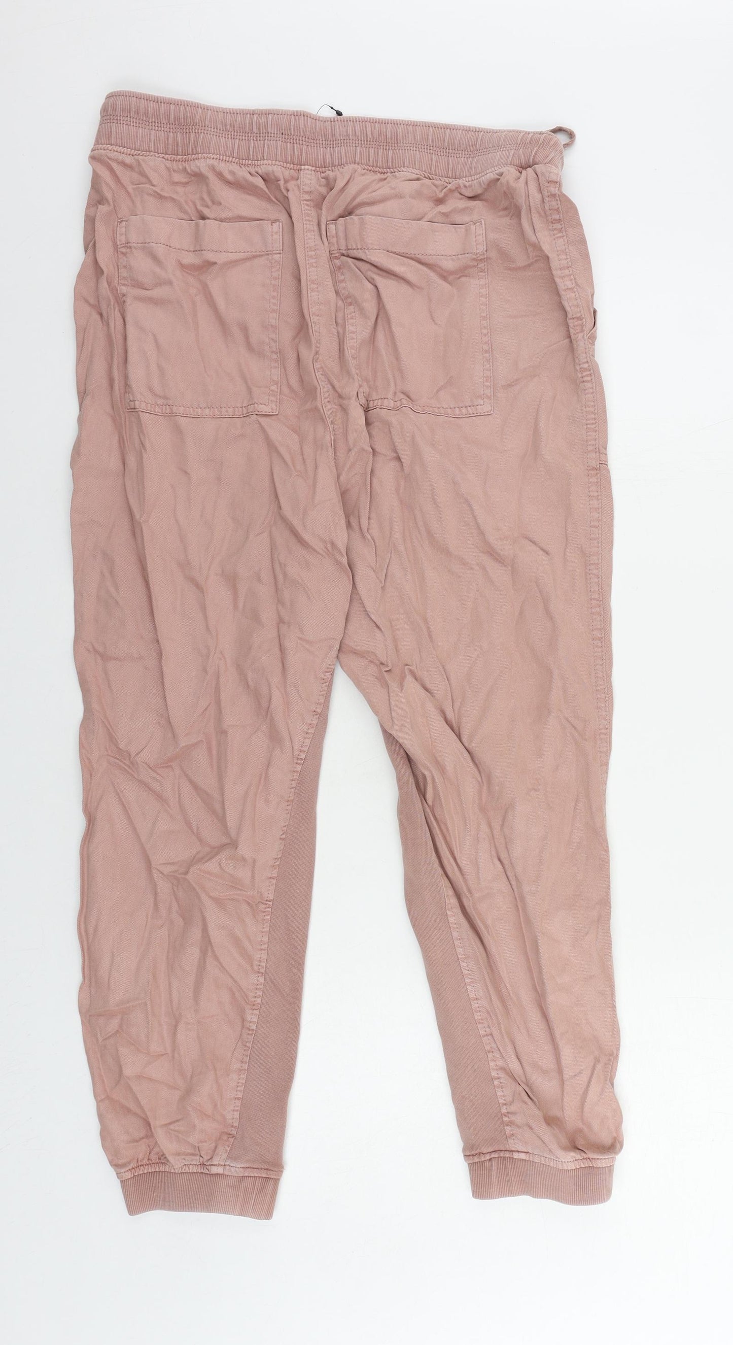 Marks and Spencer Womens Pink Lyocell Jogger Trousers Size 14 L25 in Regular Drawstring