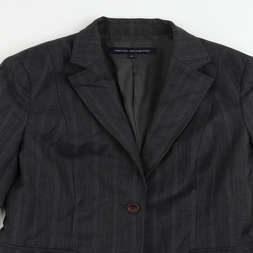 French Connection Womens Grey Striped Jacket Blazer Size 12 Button