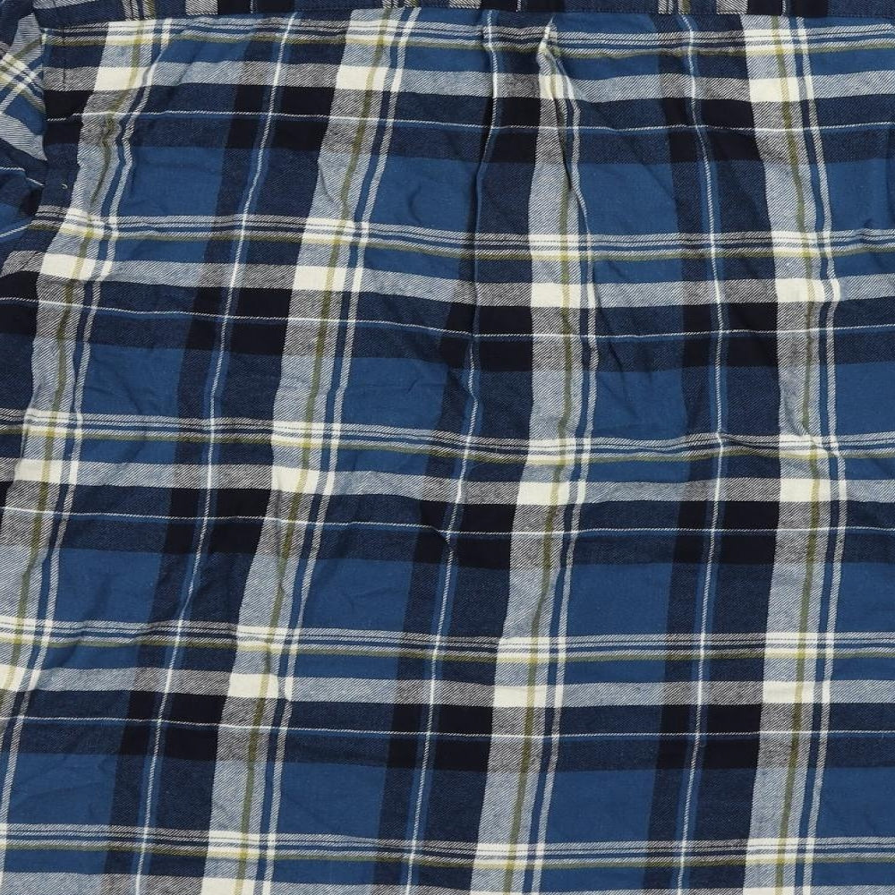 Marks and Spencer Mens Blue Plaid Cotton Button-Up Size S Collared Button