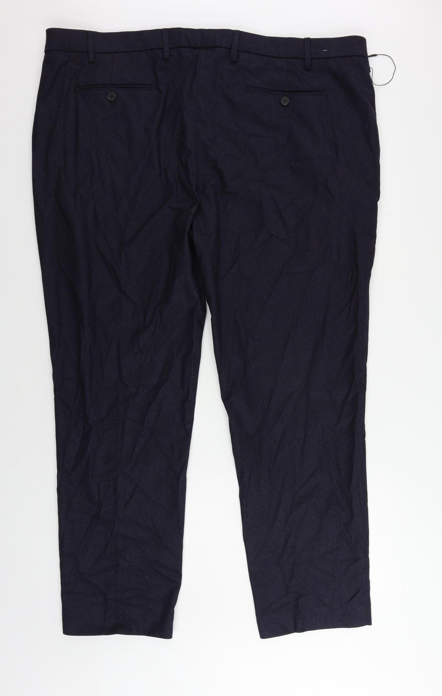 Marks and Spencer Mens Blue Polyester Chino Trousers Size 46 in L31 in Regular Zip
