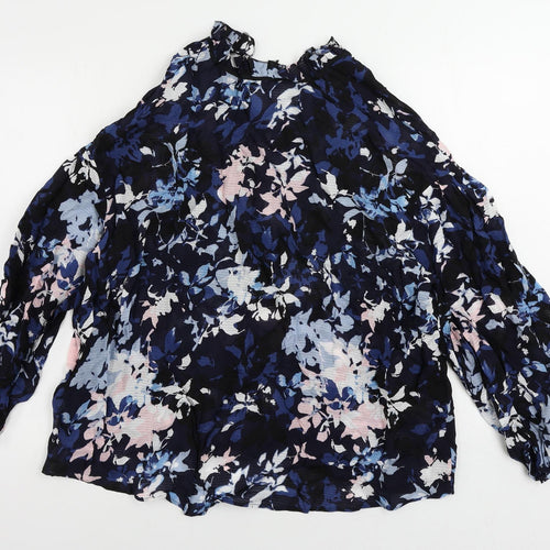 Marks and Spencer Womens Blue Geometric Viscose Basic Blouse Size 18 V-Neck