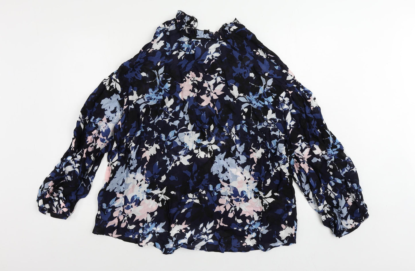 Marks and Spencer Womens Blue Geometric Viscose Basic Blouse Size 18 V-Neck