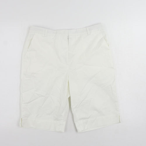 Marks and Spencer Womens White Cotton Chino Shorts Size 12 L11 in Regular Zip