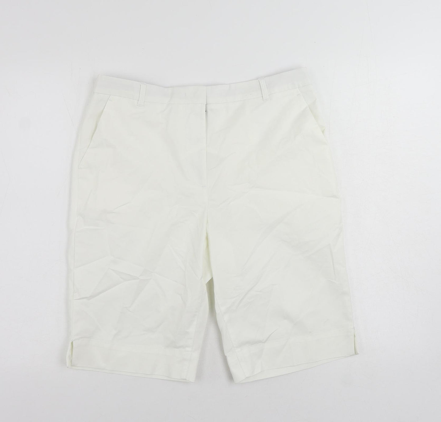 Marks and Spencer Womens White Cotton Chino Shorts Size 12 L11 in Regular Zip