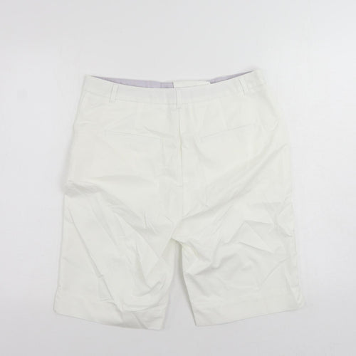 Marks and Spencer Womens White Cotton Chino Shorts Size 12 L11 in Regular Zip