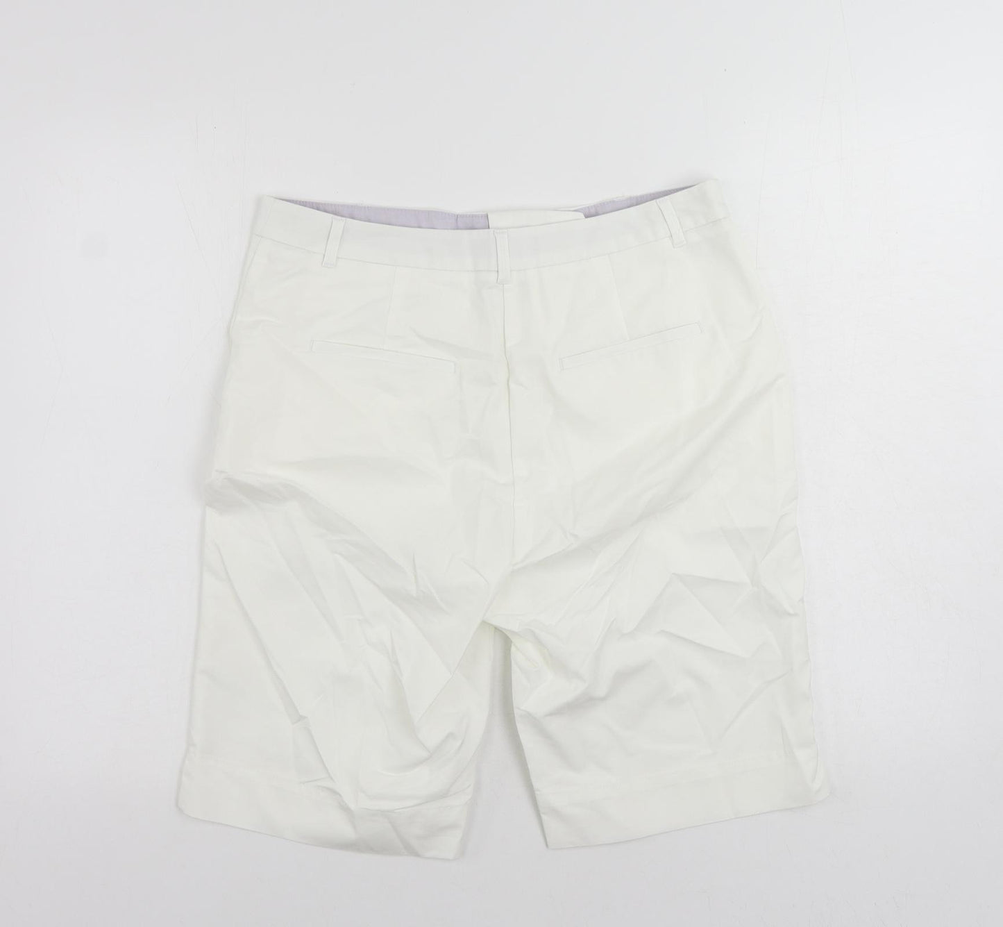 Marks and Spencer Womens White Cotton Chino Shorts Size 12 L11 in Regular Zip