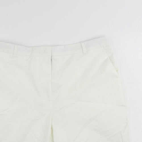 Marks and Spencer Womens White Cotton Chino Shorts Size 12 L11 in Regular Zip
