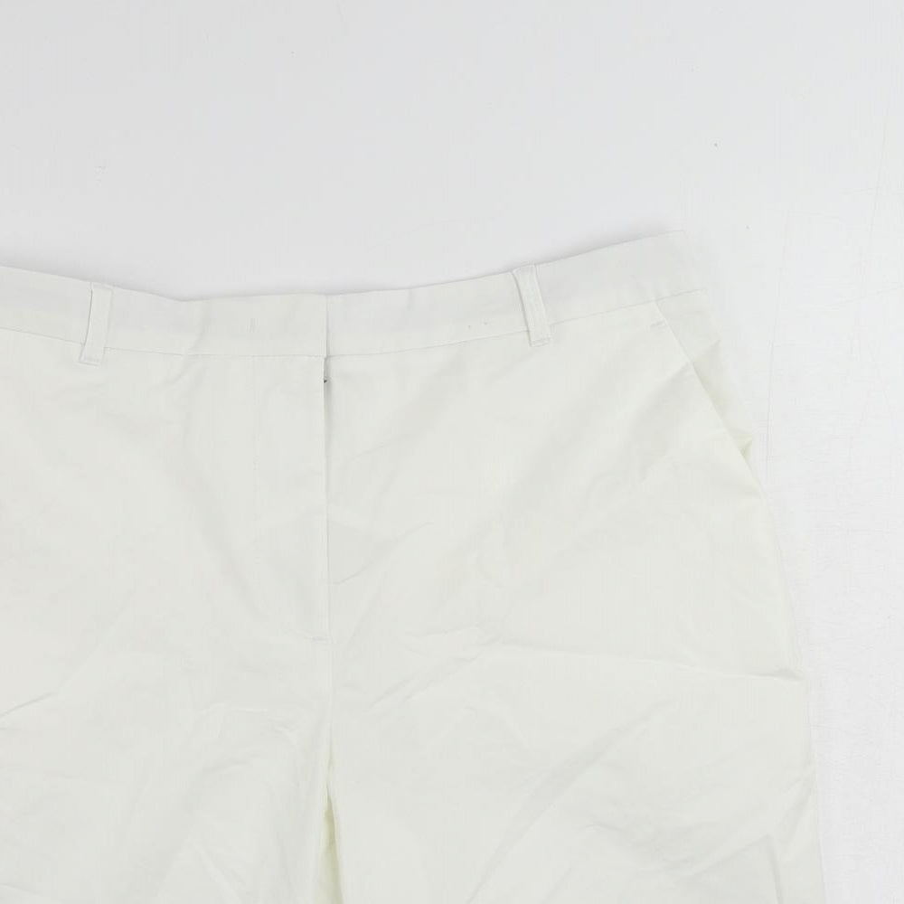 Marks and Spencer Womens White Cotton Chino Shorts Size 12 L11 in Regular Zip