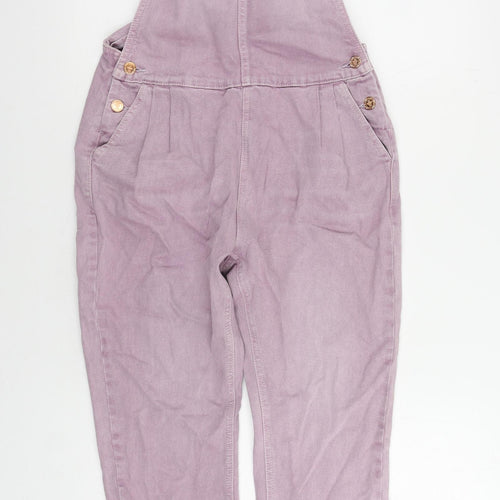 Marks and Spencer Girls Purple Cotton Dungarees Trousers Size 13-14 Years Regular Button - Pockets