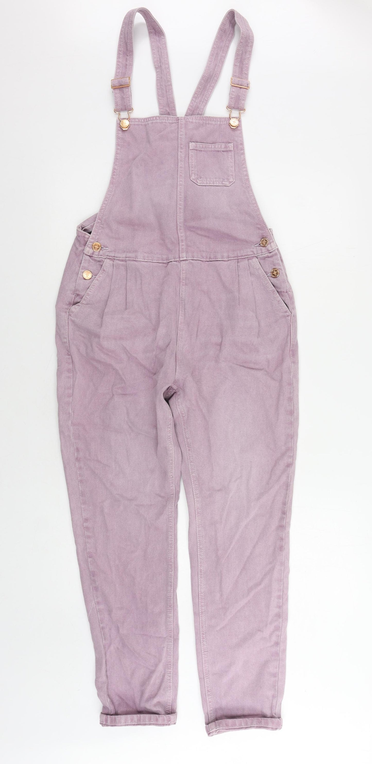 Marks and Spencer Girls Purple Cotton Dungarees Trousers Size 13-14 Years Regular Button - Pockets