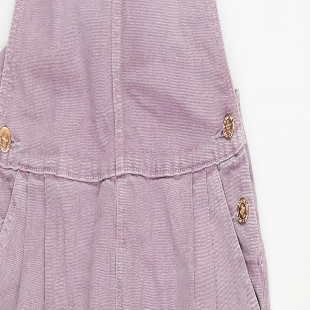 Marks and Spencer Girls Purple Cotton Dungarees Trousers Size 13-14 Years Regular Button - Pockets