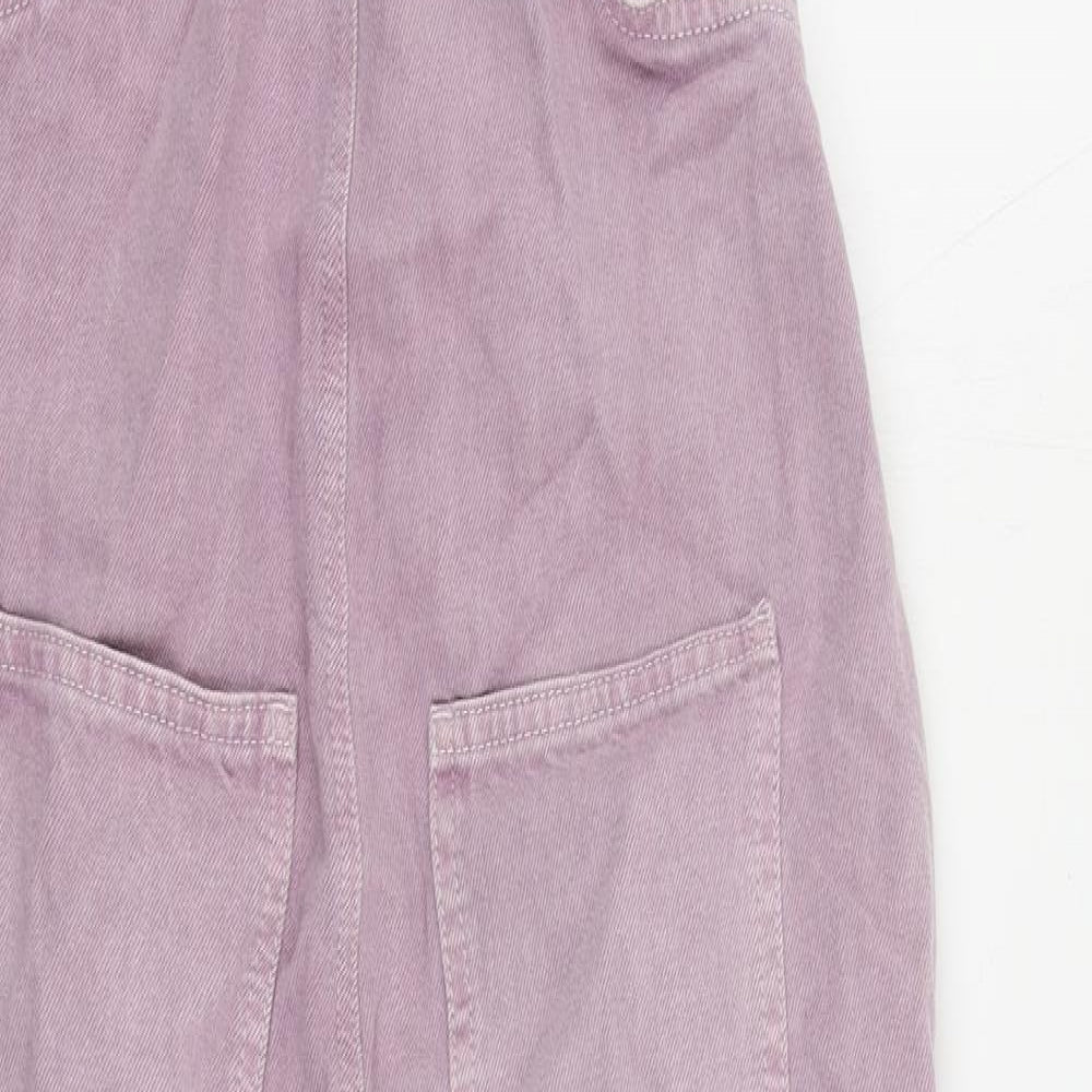 Marks and Spencer Girls Purple Cotton Dungarees Trousers Size 13-14 Years Regular Button - Pockets