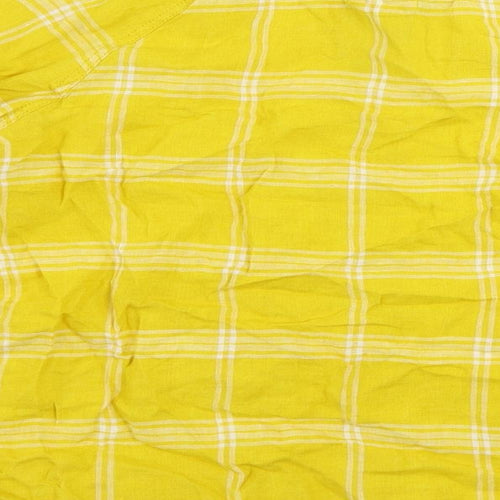 Marks and Spencer Womens Yellow Plaid Linen Basic Blouse Size 12 Boat Neck