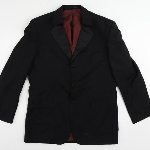 Fellini Mens Black Wool Tuxedo Suit Jacket Size 42 Regular