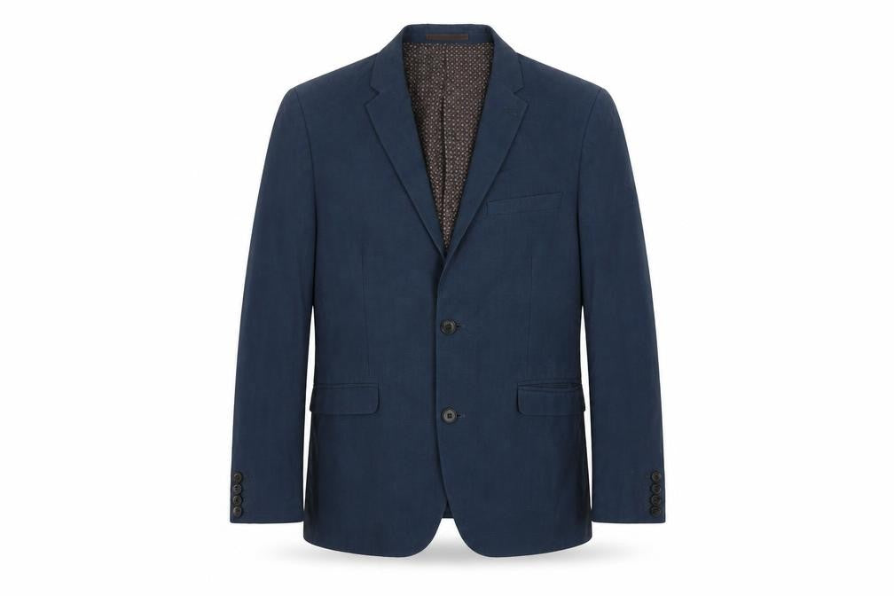Front view of ONESIX5IVE5ive men’s blue polyester jacket suit jacket, size 40, regular