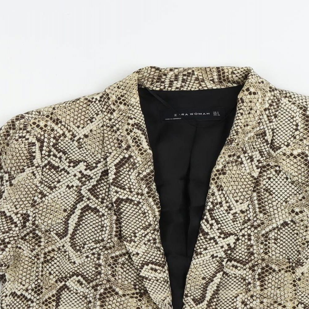 Zara Womens Beige Animal Print Jacket Blazer Size S - Open