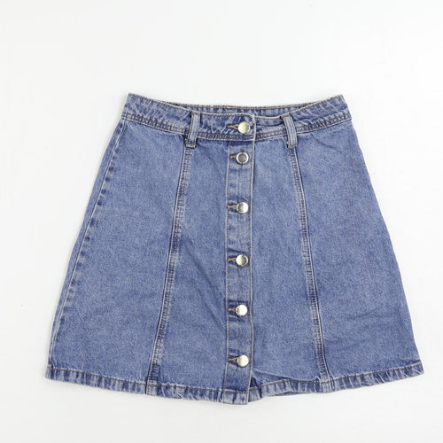 Divided by H&M Womens Blue Cotton Mini Skirt Size 6 Button