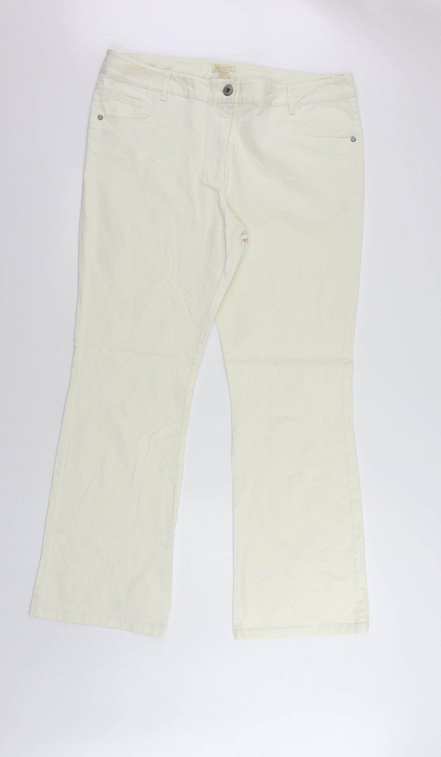 Monsoon Womens Ivory Cotton Bootcut Jeans Size 18 L32 in Regular Zip