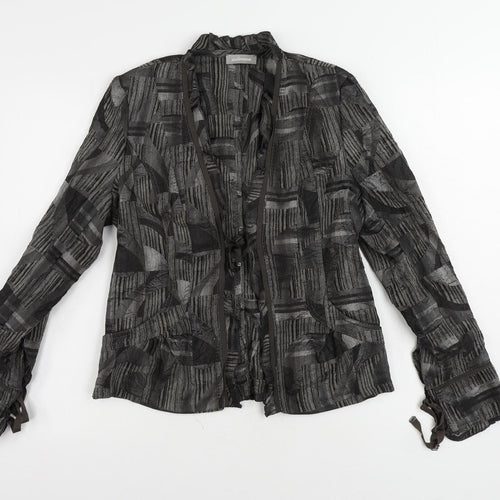 Steinmann Womens Grey Geometric Jacket Blazer Size 10 Tie