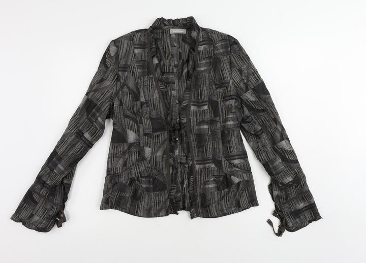 Steinmann Womens Grey Geometric Jacket Blazer Size 10 Tie