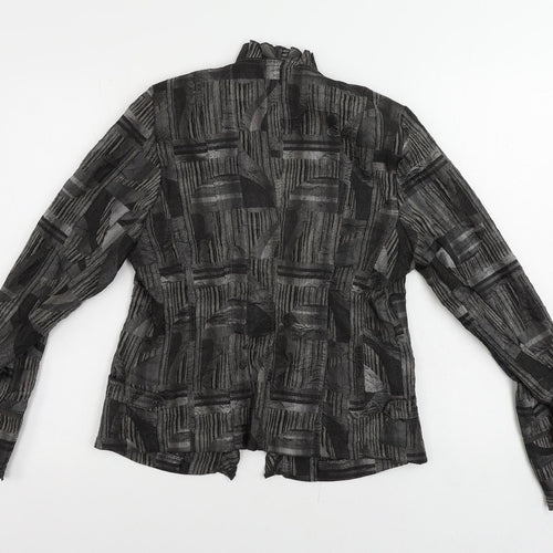 Steinmann Womens Grey Geometric Jacket Blazer Size 10 Tie