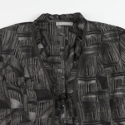 Steinmann Womens Grey Geometric Jacket Blazer Size 10 Tie