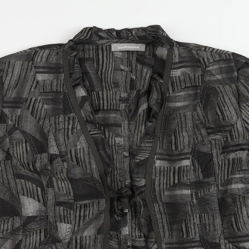 Steinmann Womens Grey Geometric Jacket Blazer Size 10 Tie