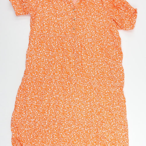 Marks and Spencer Womens Orange Floral Viscose A-Line Size 22 V-Neck Button