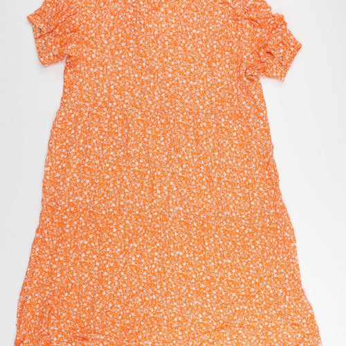 Marks and Spencer Womens Orange Floral Viscose A-Line Size 22 V-Neck Button