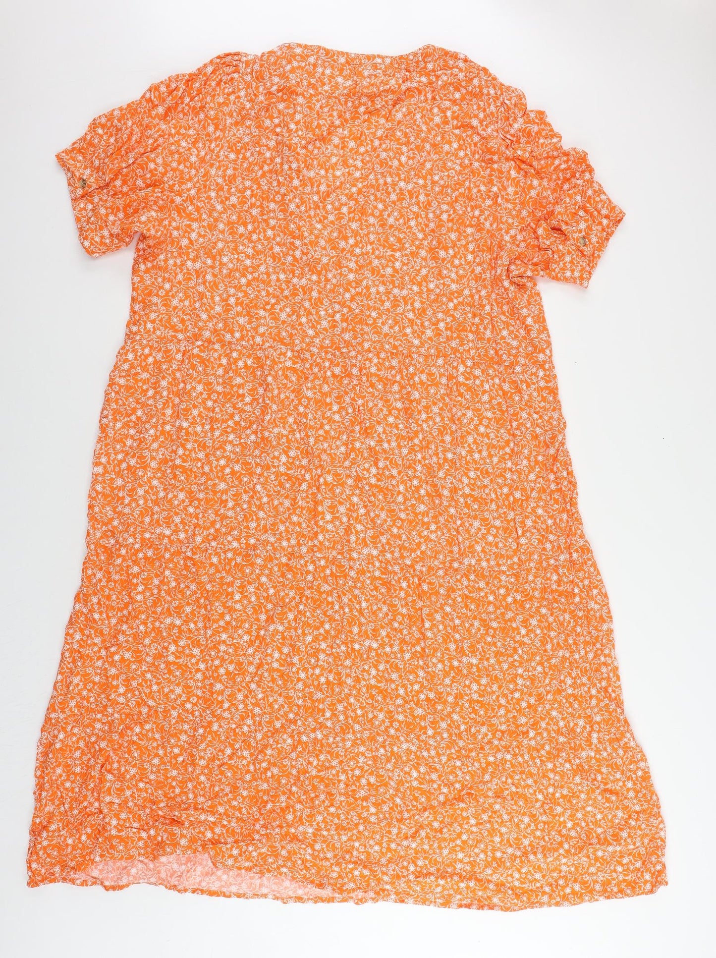 Marks and Spencer Womens Orange Floral Viscose A-Line Size 22 V-Neck Button