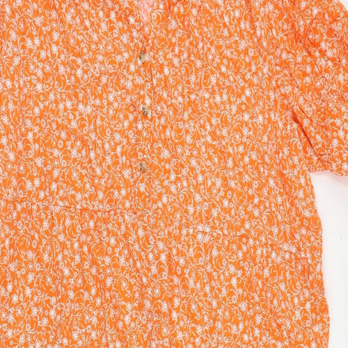 Marks and Spencer Womens Orange Floral Viscose A-Line Size 22 V-Neck Button