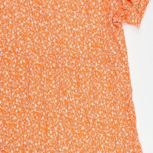 Marks and Spencer Womens Orange Floral Viscose A-Line Size 22 V-Neck Button