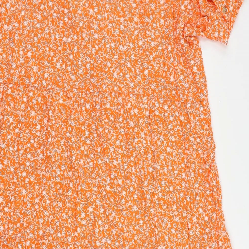Marks and Spencer Womens Orange Floral Viscose A-Line Size 22 V-Neck Button