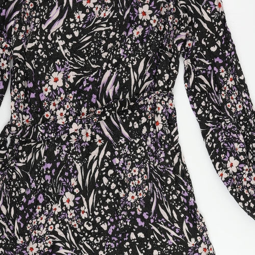 Marks and Spencer Womens Black Geometric Viscose Fit & Flare Size 14 V-Neck Button - Belted